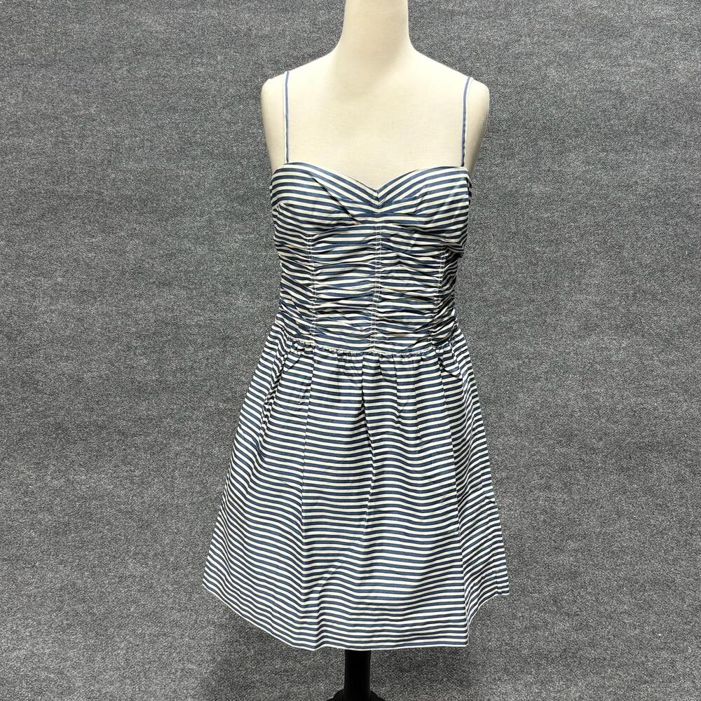 Ralph Lauren Striped Dress Womens 10 Blue Sweetheart Fit Flare Sundress Pockets